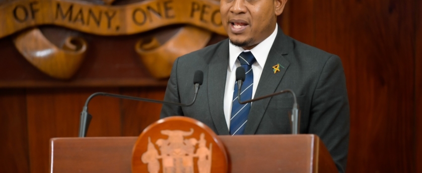 Minister of Agriculture, Fisheries and Mining, Hon. Floyd Green, speaking during Wednesday’s (April 24) post-Cabinet press briefing at Jamaica House.