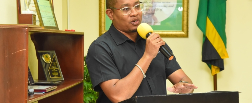 Agriculture, Fisheries and Mining Minister, Hon. Floyd Green addressing the Rural Agricultural Development Authority’s (RADA’s) staff devotion on January 3 at the Ministry's Hope Gardens location in Kingston.