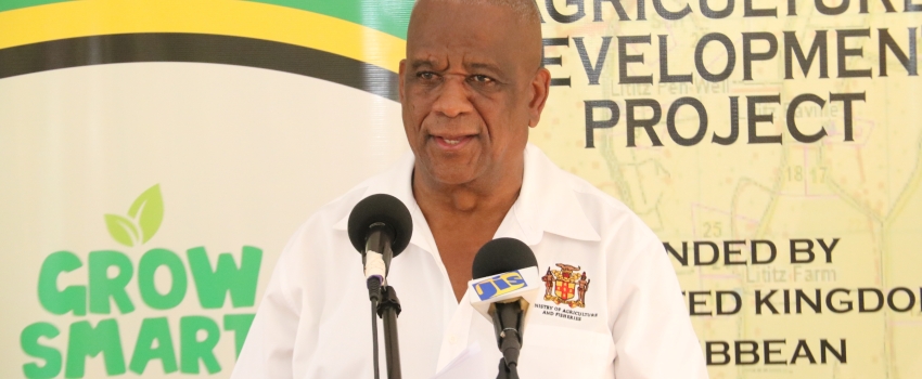 Minister of State in the Ministry of Agriculture and Fisheries, Hon. Franklin Witter, speaking at the Essex Valley Agriculture Development Project (EVADP) community consultation held at the Comma Pen Church of God in St. Elizabeth on November 24, 2022.