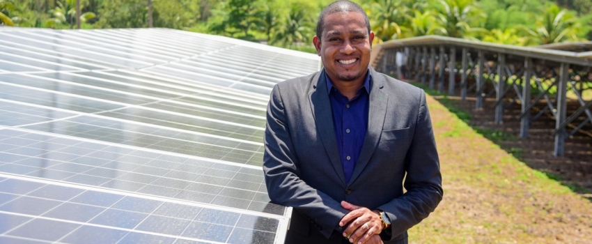 Minister of Agriculture, Fisheries and Mining, Hon. Floyd Green at one of the new Caribbean Broilers (CB) Group solar plants, at the Peninsular Hatchery Farms in Linstead, St. Catherine recently.