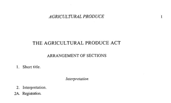 The Agricultural Produce Act
