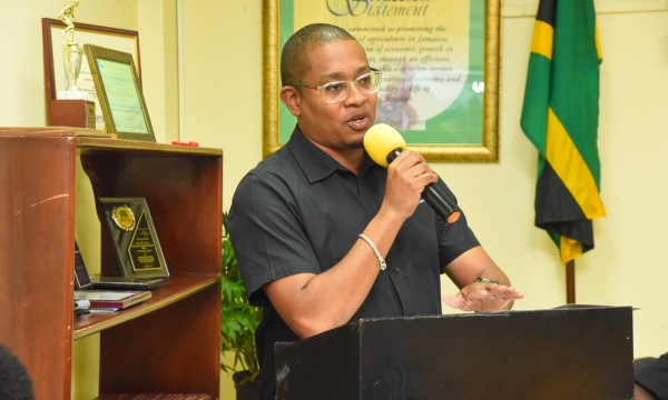 Agriculture, Fisheries and Mining Minister, Hon. Floyd Green addressing the Rural Agricultural Development Authority’s (RADA’s) staff devotion on January 3 at the Ministry's Hope Gardens location in Kingston.