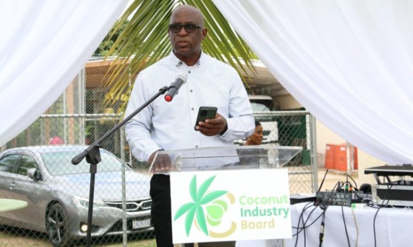 Chief Technical Director in the Ministry of Agriculture, Fisheries & Mining, Orville Palmer  delivers remarks during the "World Coconut Day" celebrations which were held at the Coconut Industry Board on Waterloo Road in Kingston on September 2, 2023.