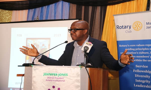 Minister of Agriculture and Fisheries, Hon. Pearnel Charles Jr, speaking at the Rotary Club of Mandeville’s Vocation Award for Excellence held at Church Teachers’ College, on Thursday, February 2, 2023.